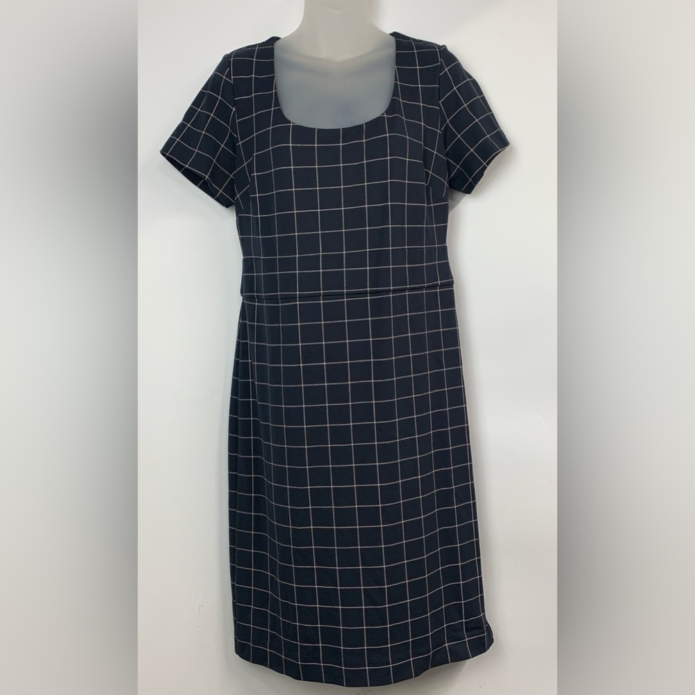 Ann Taylor Navy and White Check Midi Dress Size 10
